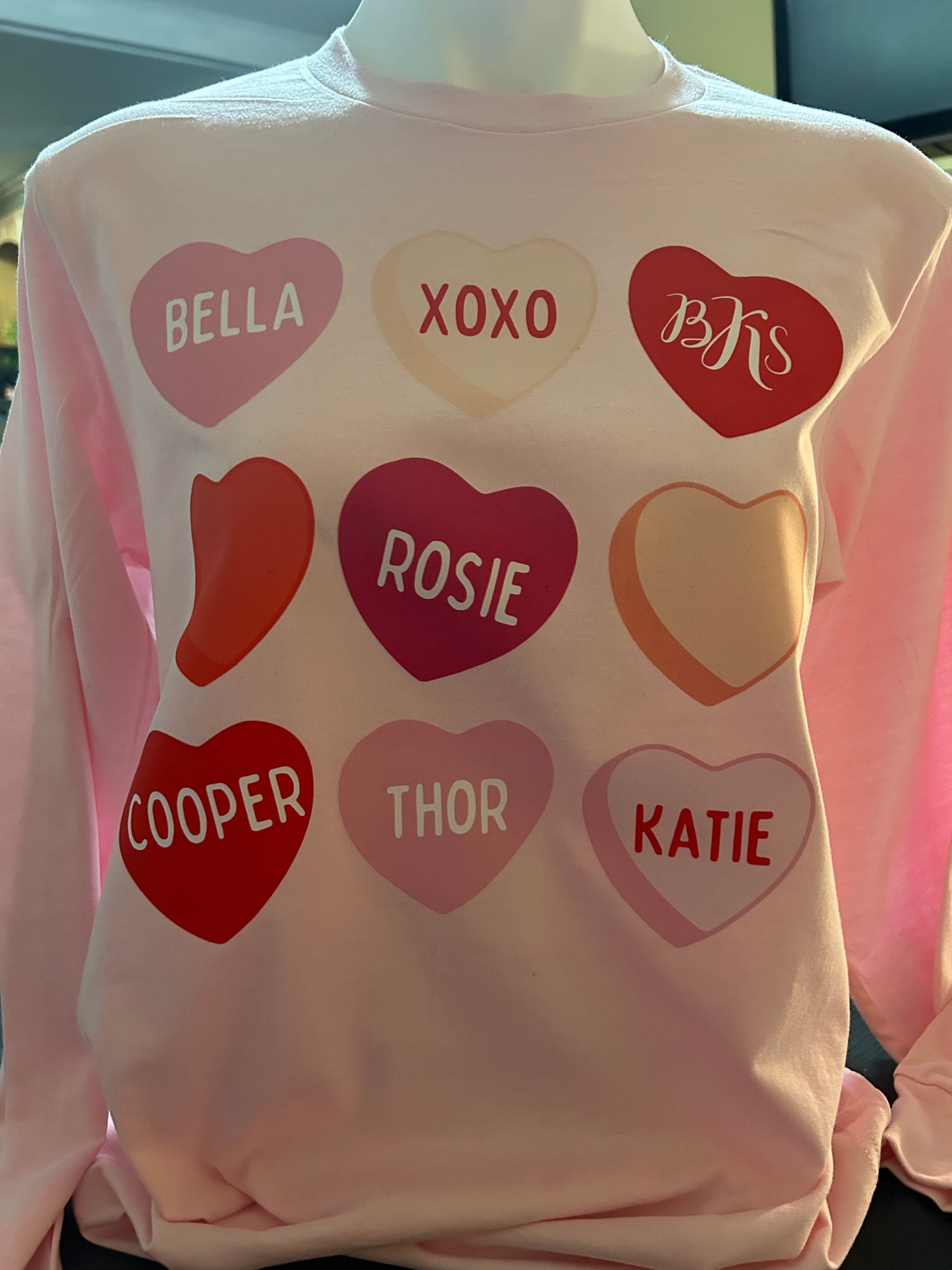 Customizable Candy Heart Valentine's Day Long Sleeve T-Shirt or Sweater