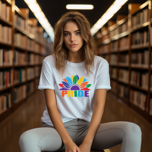 Pride Rainbow Sunflower Graphic Tee for Women