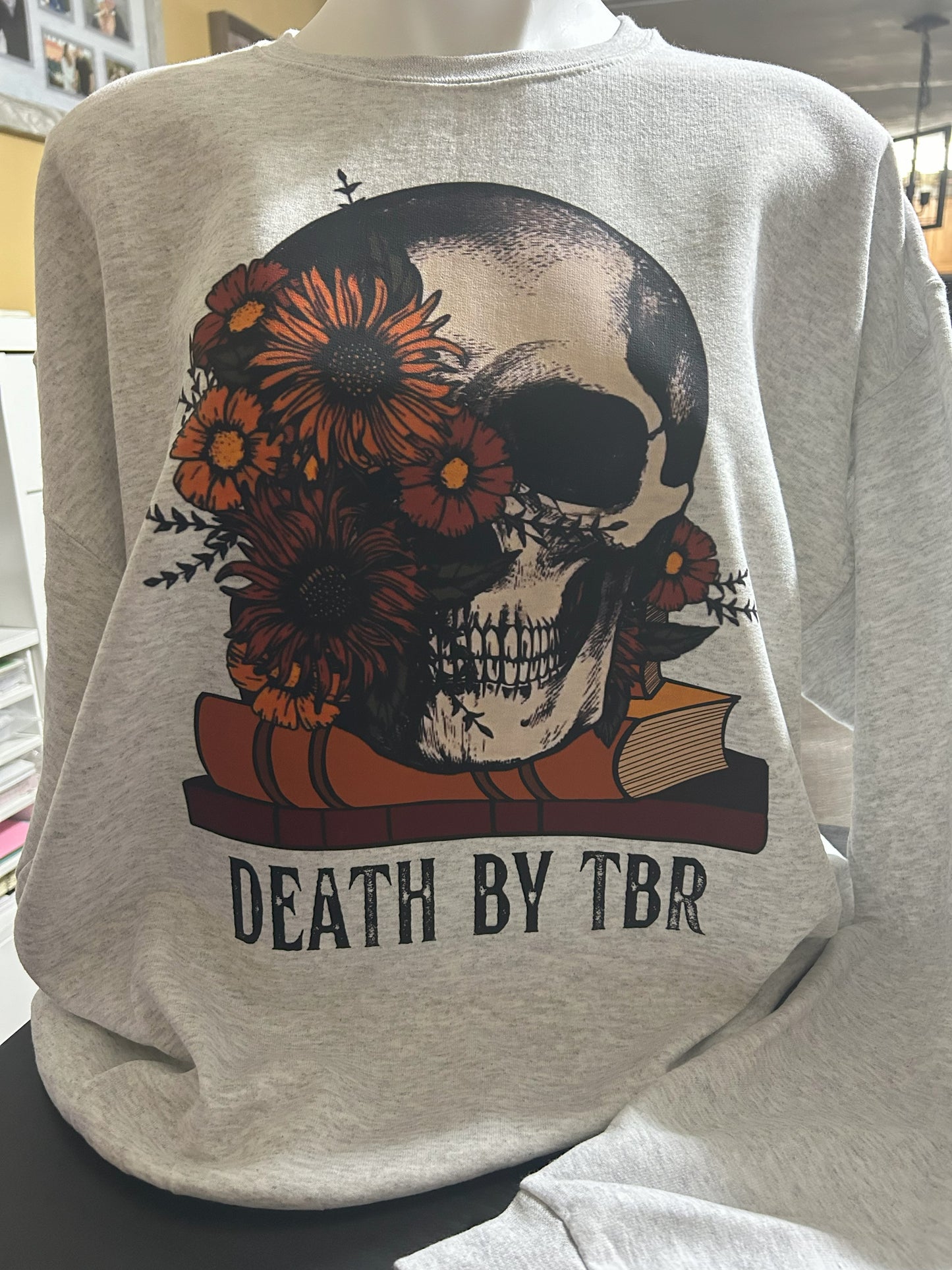 Literary Comfort: Death by TBR Crewneck Sweater & Pullover Hoodie for Book Lovers