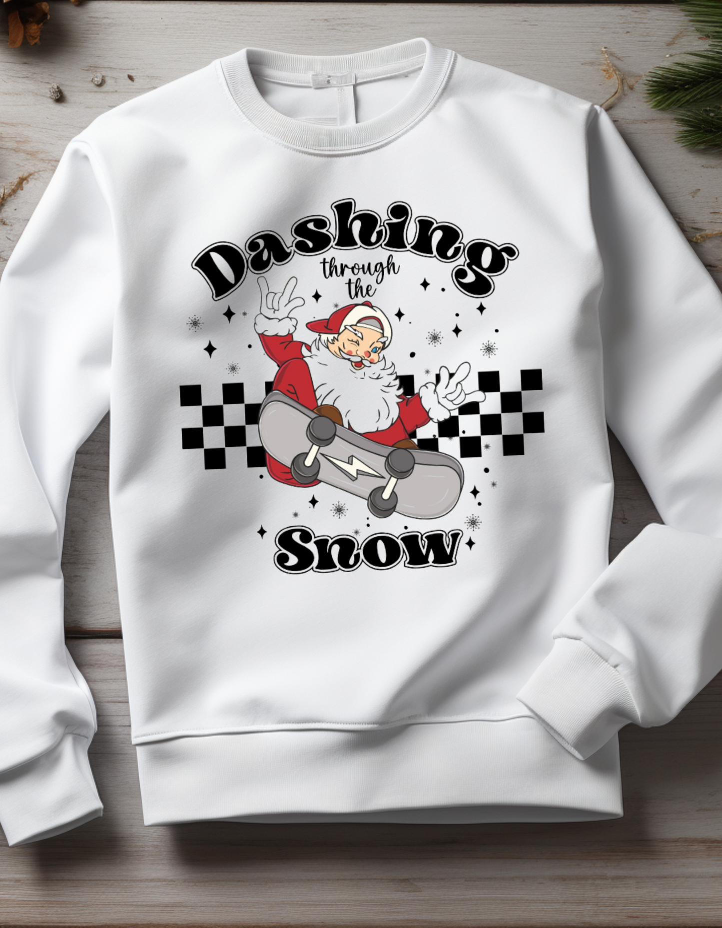 Santa's Dashing Through the Snow Retro Skateboard Christmas Sweater