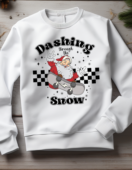 Santa's Dashing Through the Snow Retro Skateboard Christmas Sweater