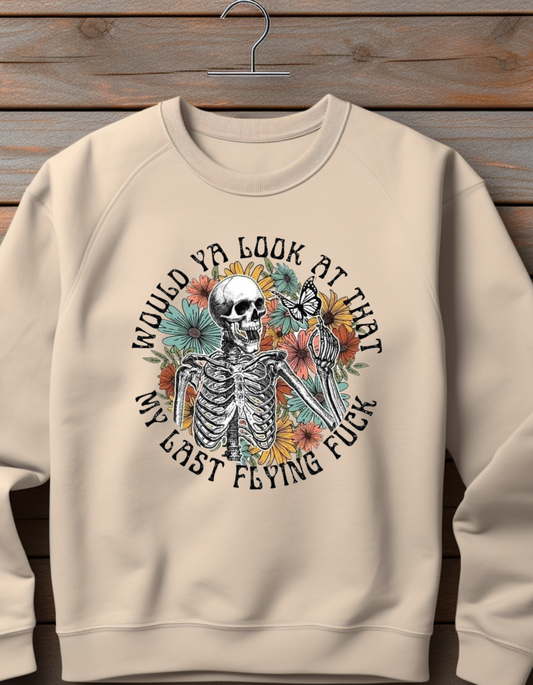 Eye-Catching Skeleton Floral Crewneck Sweater: My Last Flying F*** Edition