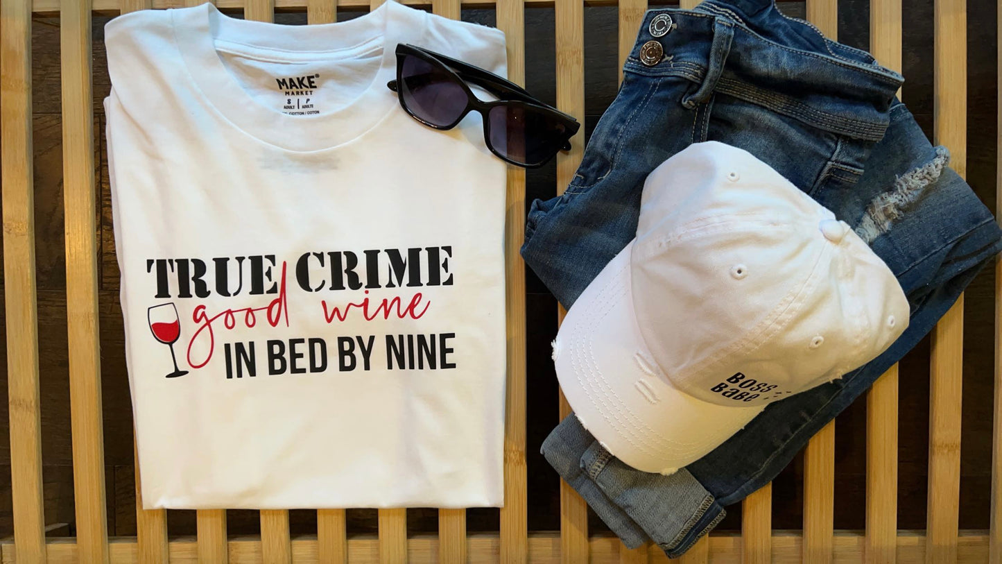 Wine and True Crime: Cozy Nights Women's T-Shirt