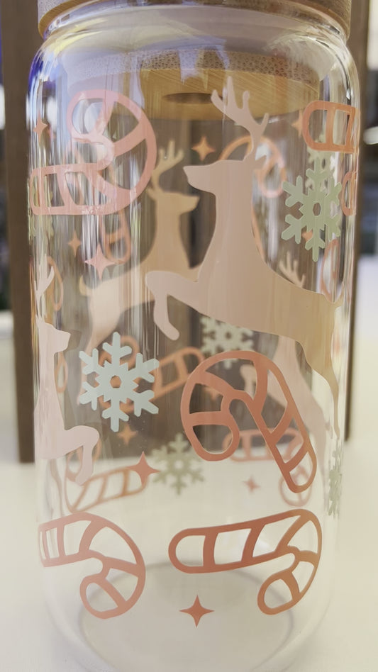 Whimsical Pastel Reindeer Holiday Glass Mug