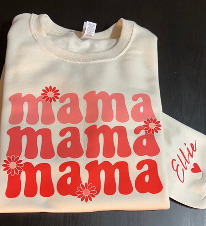 Personalized Blush Floral Mama Sweater with Custom Names