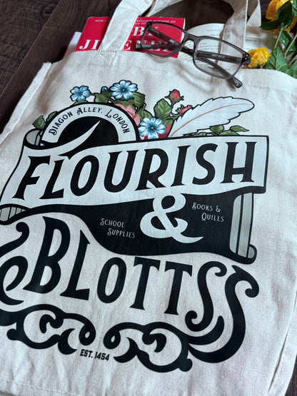 Flourish and Blotts Book Tote for Book Lovers and Wizards