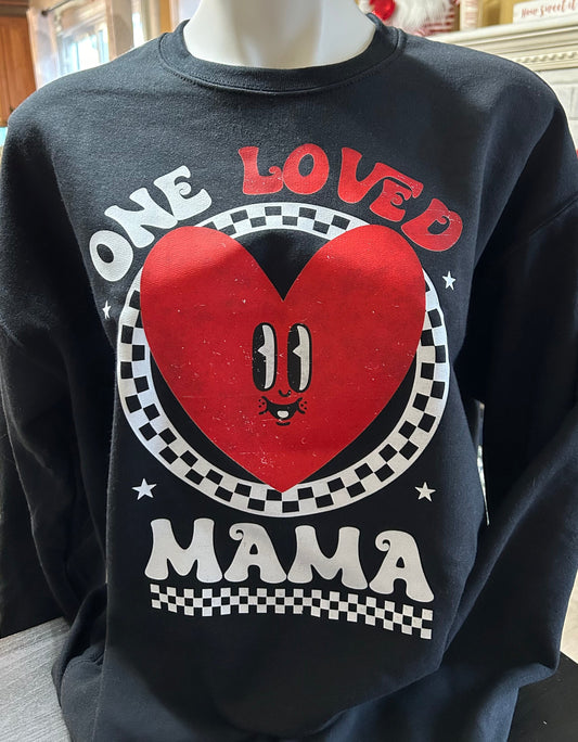 Retro One Loved Mama Valentine's Day Crewneck Sweater