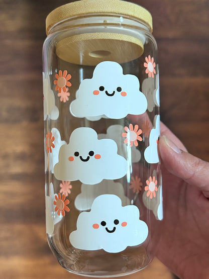 Kawaii Clouds Glass Cup Cute Pastel Drinkware for Everyone
