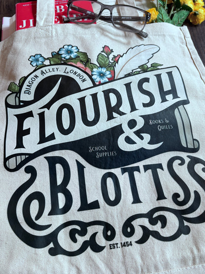 Flourish and Blotts Book Tote for Book Lovers and Wizards