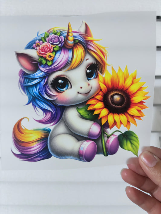 DTF Transfer | Baby Unicorn with Sunflower