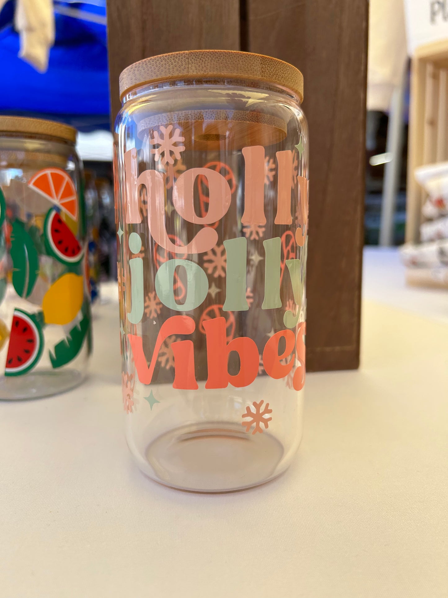 Holly Jolly Vibes Christmas Glass Cup