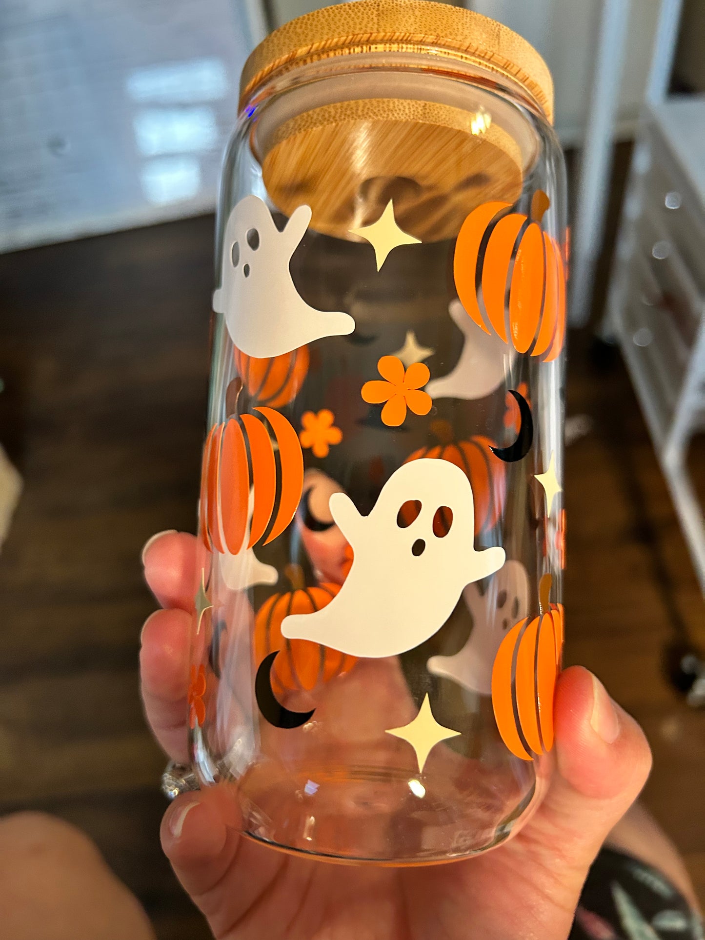 Ghosts and Pumpkins Fall Festive Glass Cup