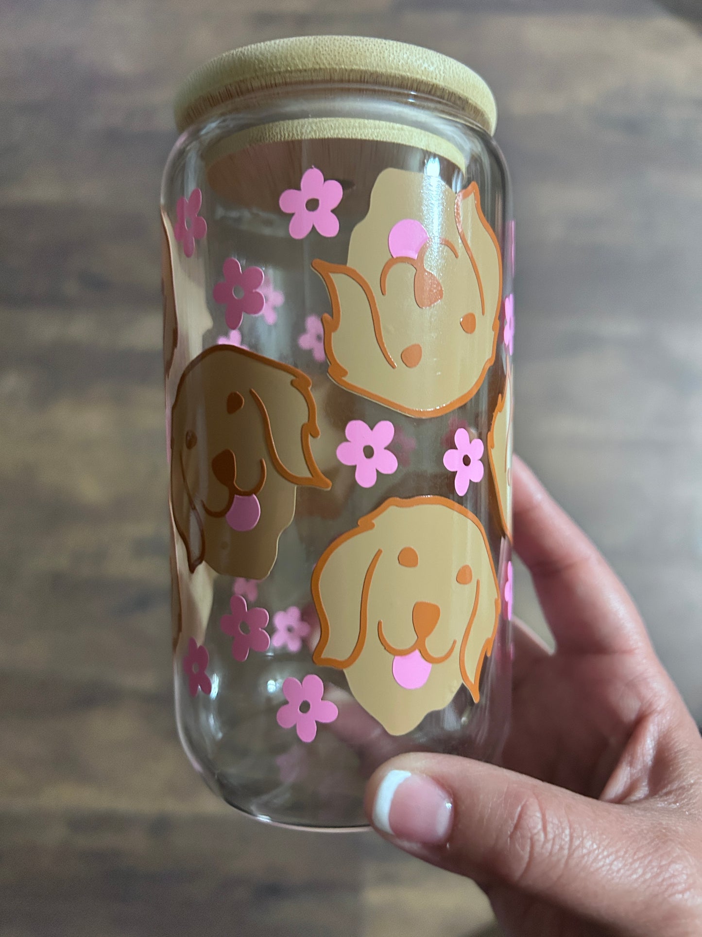 Floral Golden Retriever Glass Cup