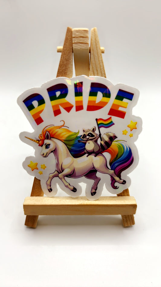 Whimsical Raccoon and Unicorn Pride Sticker