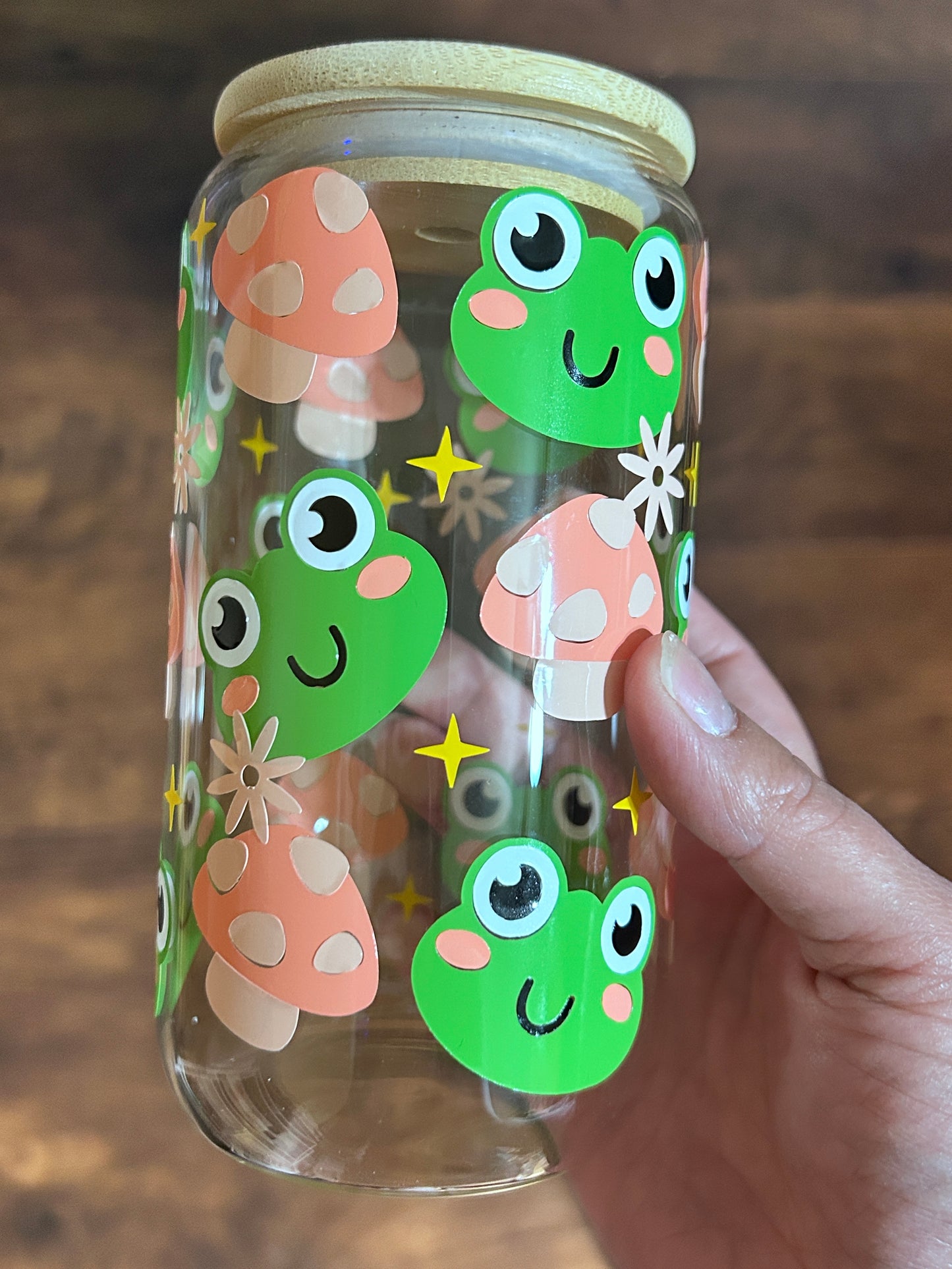 Kawaii Frog and Mushroom Glass Cup for Cute Drinkware