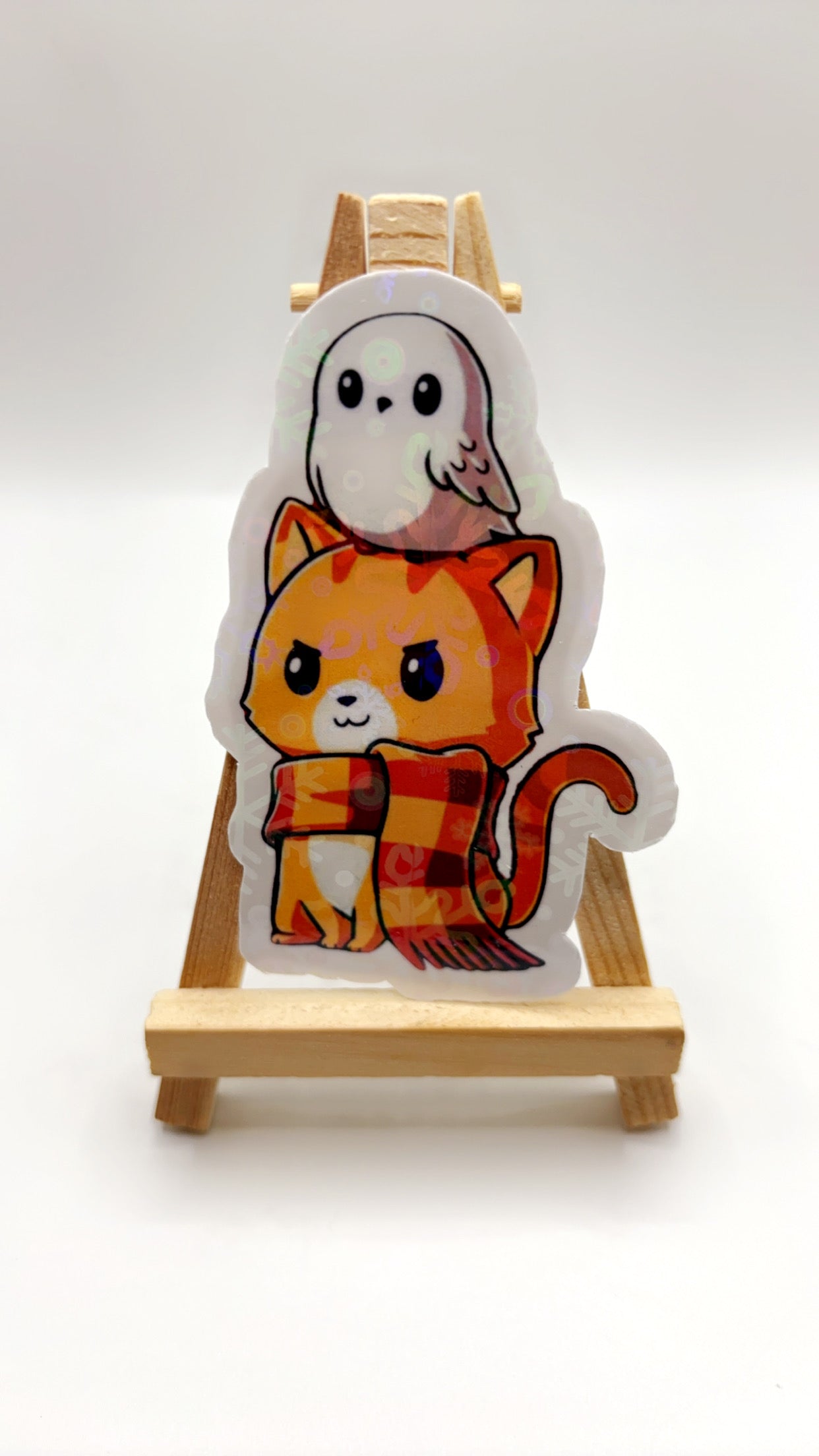 Whimsical Cat and Owl Vinyl Sticker