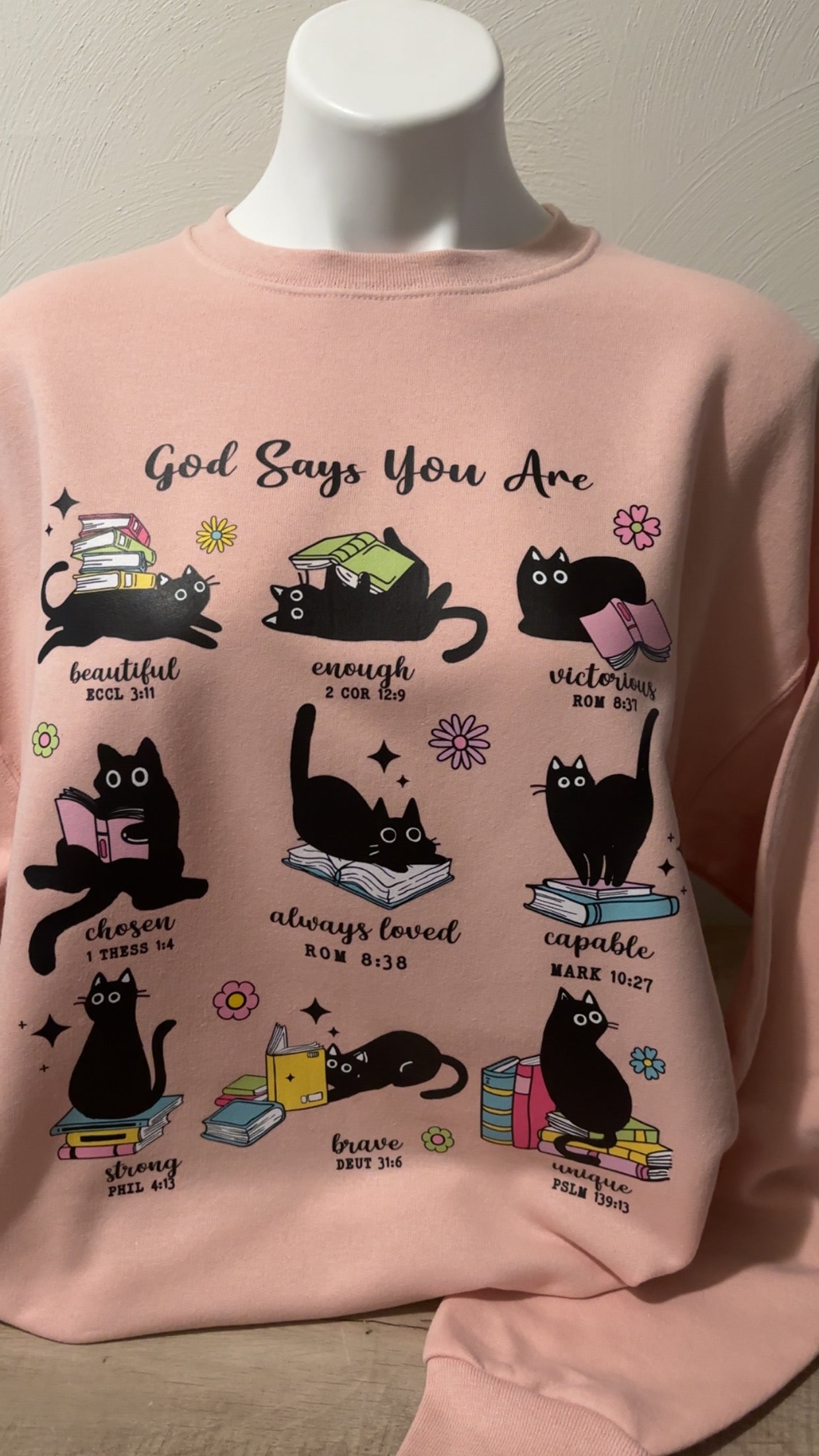 Faithful Fashion: Uplifting Bible Verses Cat Crewneck Sweater