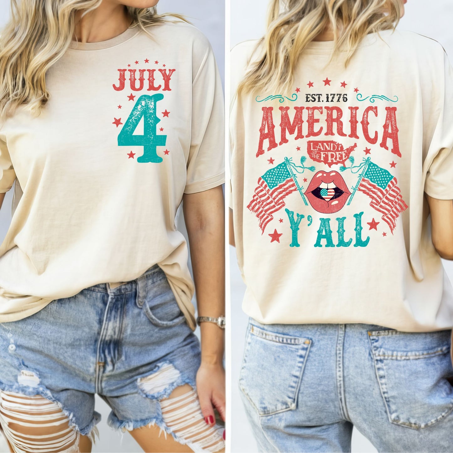 "America Y'all" 4th of July Inspired Patriotic Women's Tee