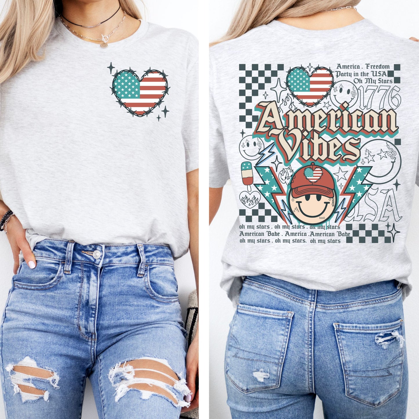 "American Vibes" Edgy 4th of July Inspired Patriotic Women's Tee