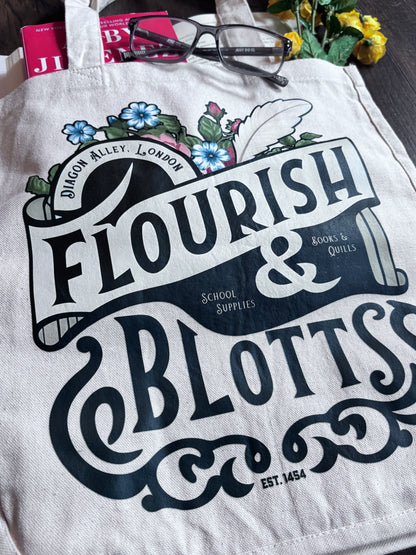 Flourish and Blotts Book Tote for Book Lovers and Wizards