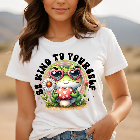 Groovy "Be Kind to Yourself" with Cute Frog Women's Tee