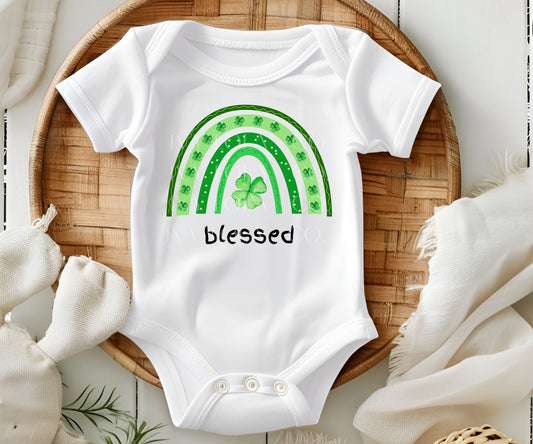 St Patrick's Day | Irish | Rainbow and Shamrock | Blessed Baby Onesie