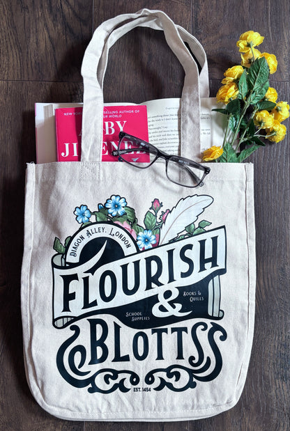 Flourish and Blotts Book Tote for Book Lovers and Wizards
