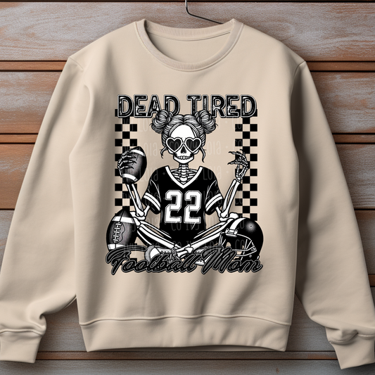 Dead Tired Football Mom Graphic Skeleton Tee