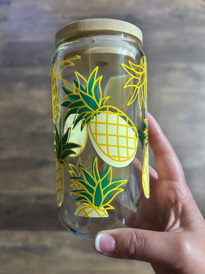 Tropical Pineapple Print Glass Mug