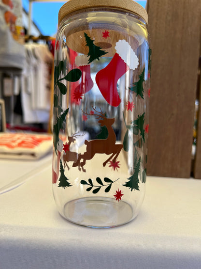 Festive Reindeer Holiday Glass Mug