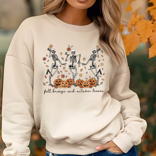 Fall Breeze and Autumn Leaves Skeleton Sweater