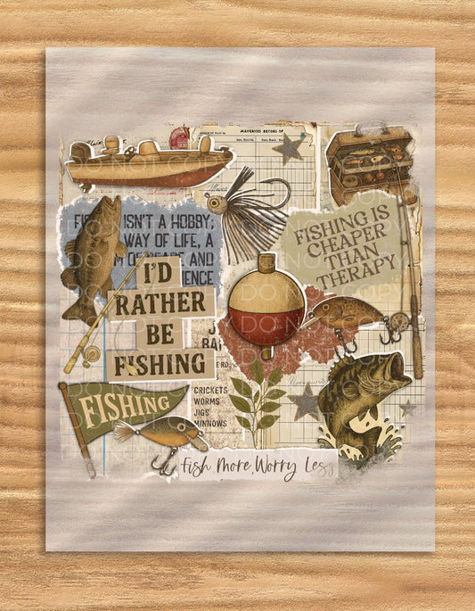 DTF Transfer Fishing Scrapbook Designs for DIY Craft Projects High Quality Sheets