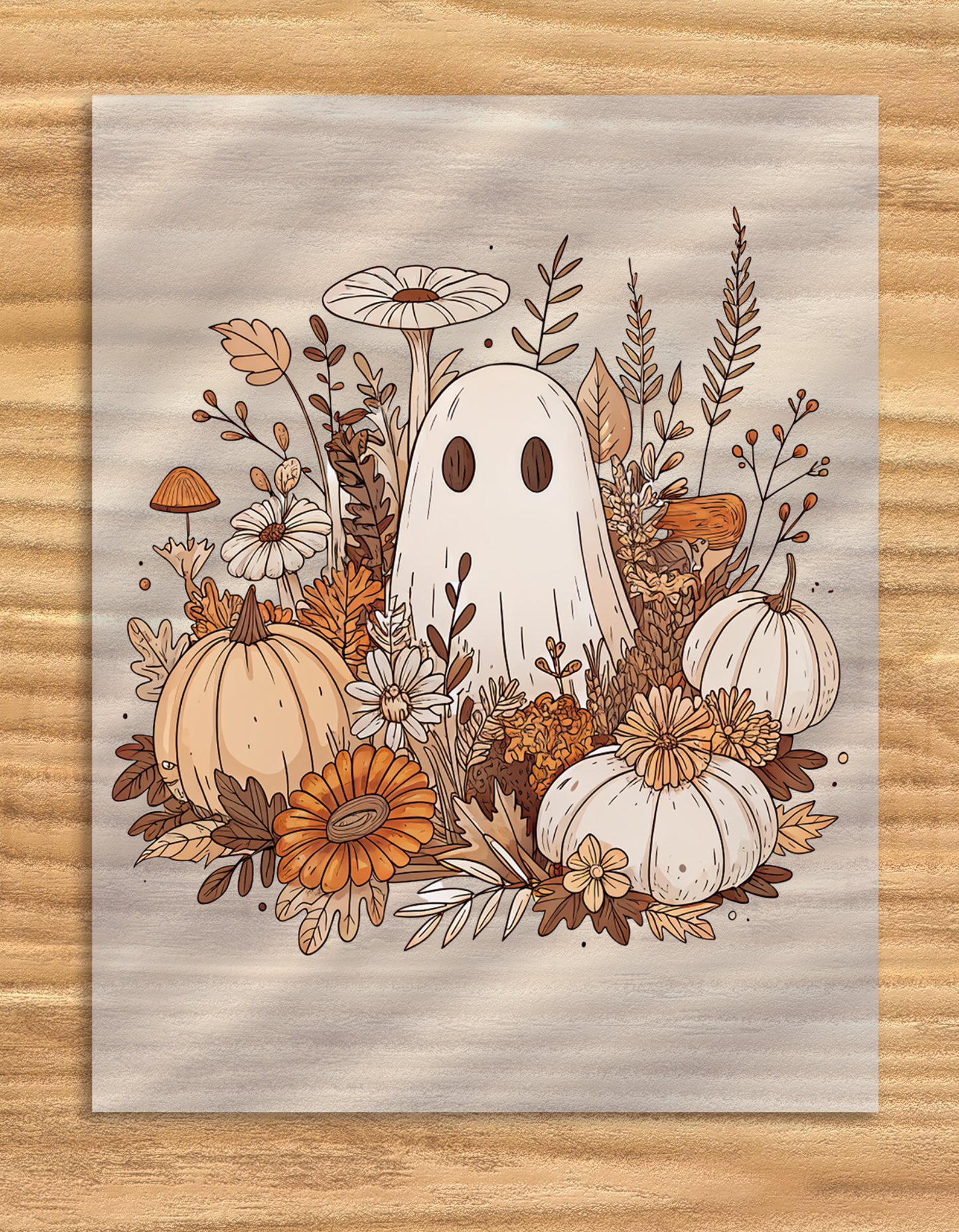 DTF Transfer Floral Ghost Pumpkin Patch Halloween Design