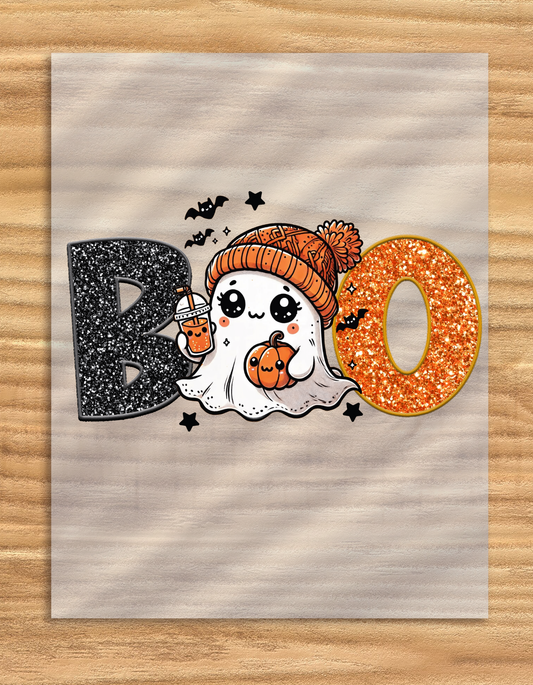DTF Transfer Glitter Boo and Ghost Halloween Design