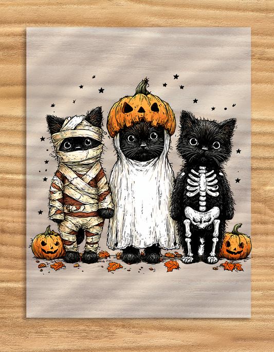 DTF Transfer Halloween Cats Design For Fabric Garments