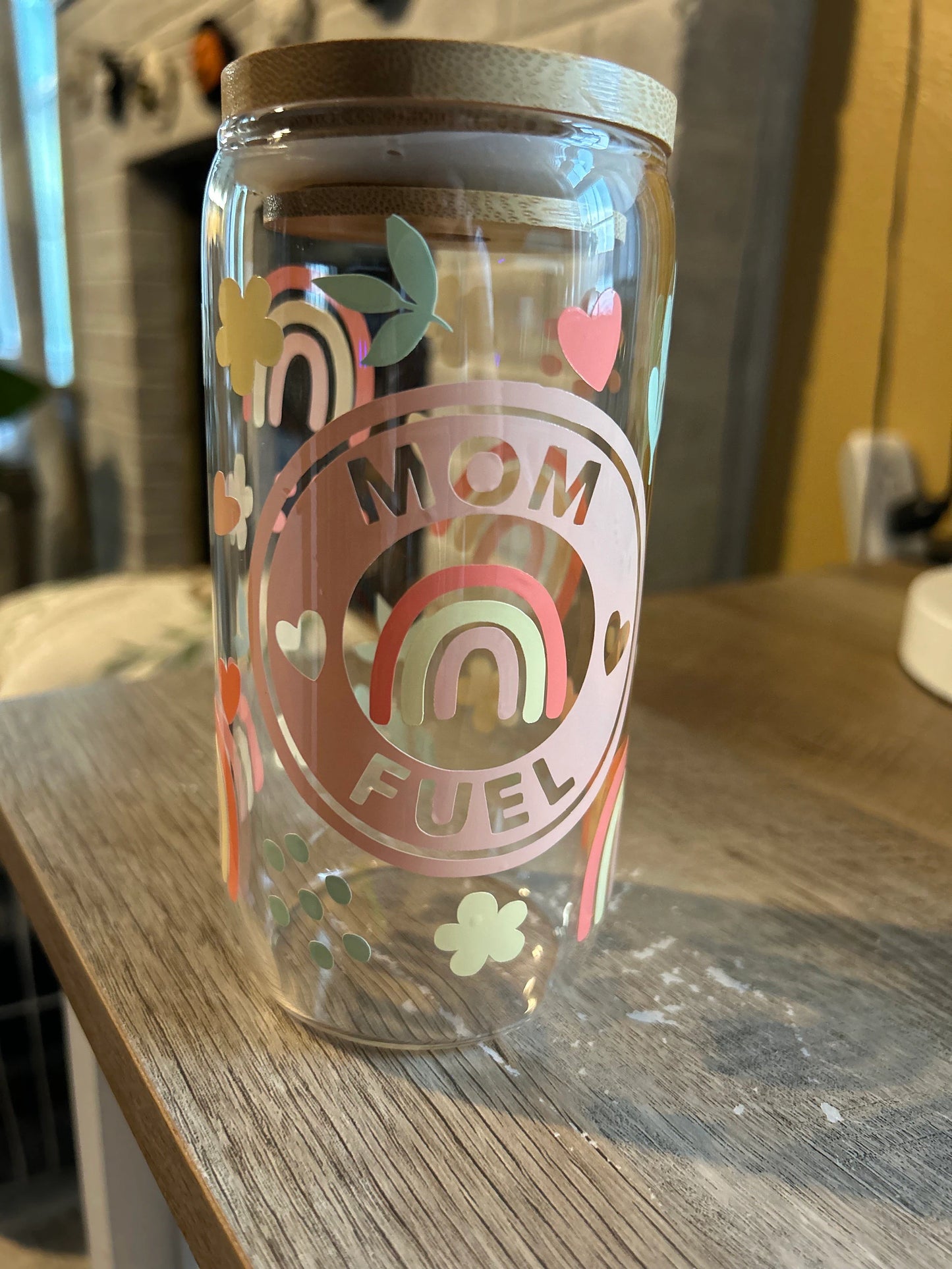 Mom Fuel Cute Drinking Glass Iced Coffee Cup