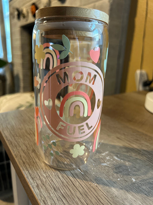 Mom Fuel Cute Drinking Glass Iced Coffee Cup