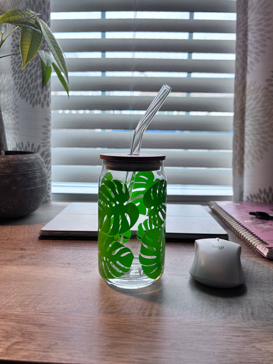 Tropical Monstera Leaf Drinking Glass