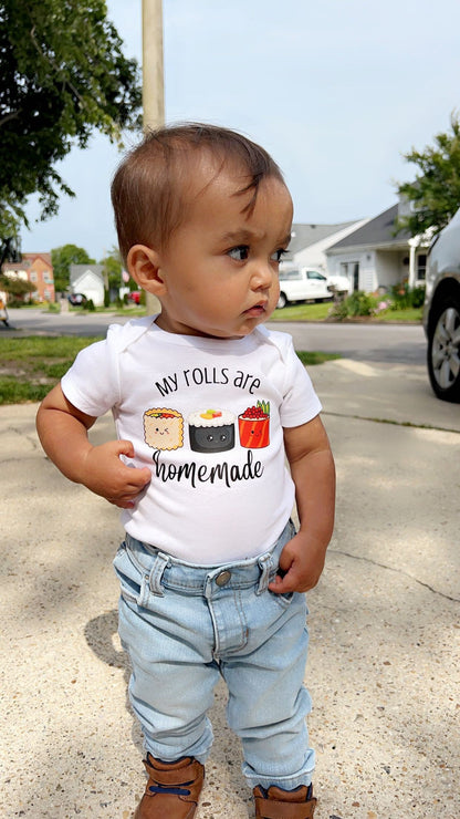 Cute Kawaii Sushi "My Rolls are Homemade" Baby Bodysuit