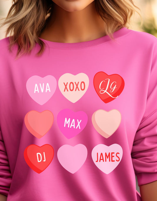 Candy Hearts Valentine's Day Long Sleeve T-Shirt or Crewneck Sweater