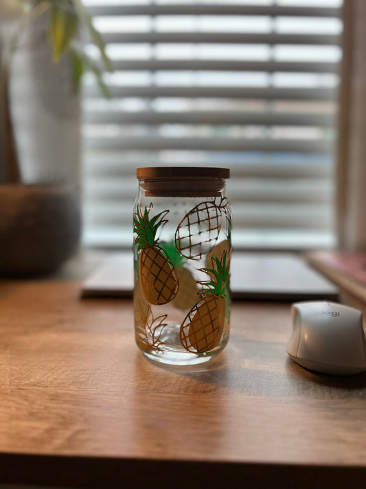 Tropical Pineapple Print Glass Mug