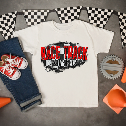 Colorful Race Track Junkie Youth Graphic Racing Tee Shirt