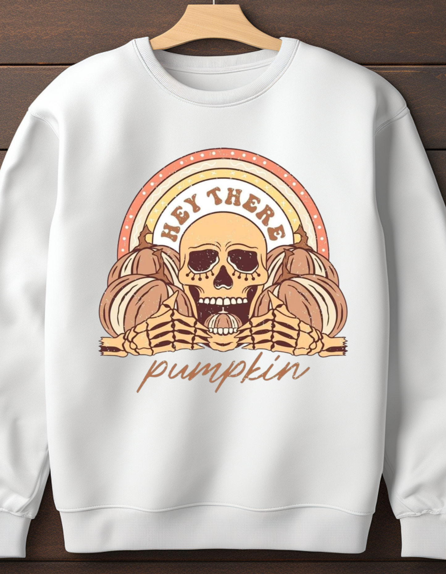 Hey There Pumpkin Skeleton Halloween/Fall Crewneck Sweater or Pullover Hoodie