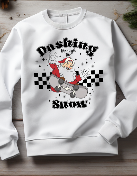 Dashing Through the Snow Retro Santa Christmas Crewneck Sweater