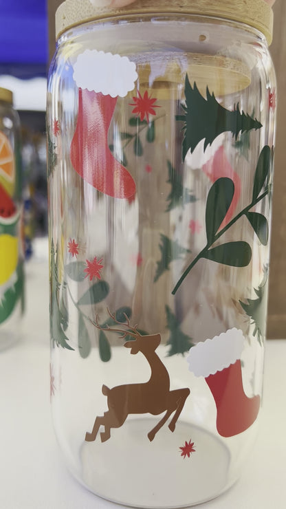 Festive Reindeer Holiday Glass Mug