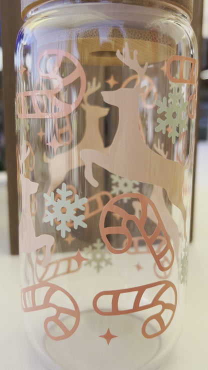 Whimsical Pastel Reindeer Holiday Glass Mug