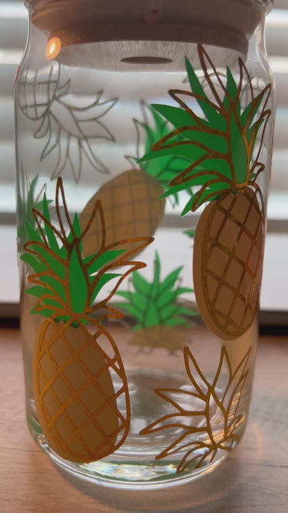Tropical Pineapple Print Glass Mug