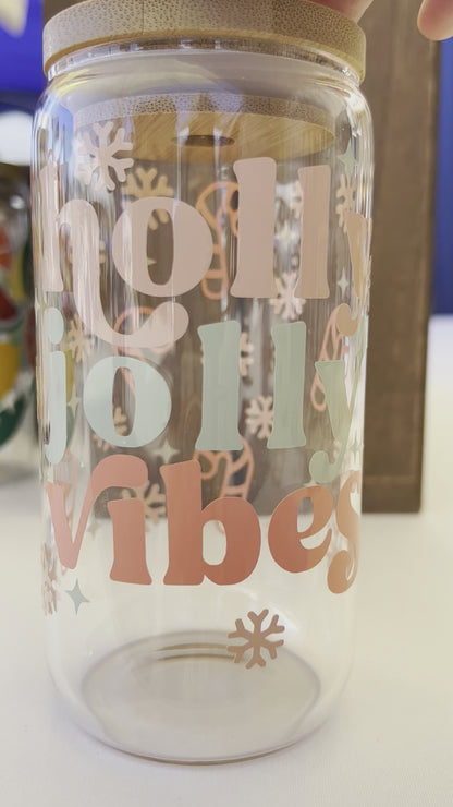 Holly Jolly Vibes Christmas Glass Cup
