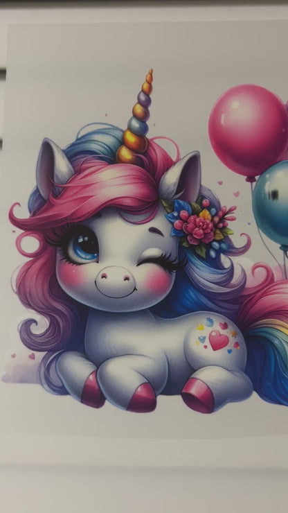 DTF Transfer | Baby Unicorn with Balloons